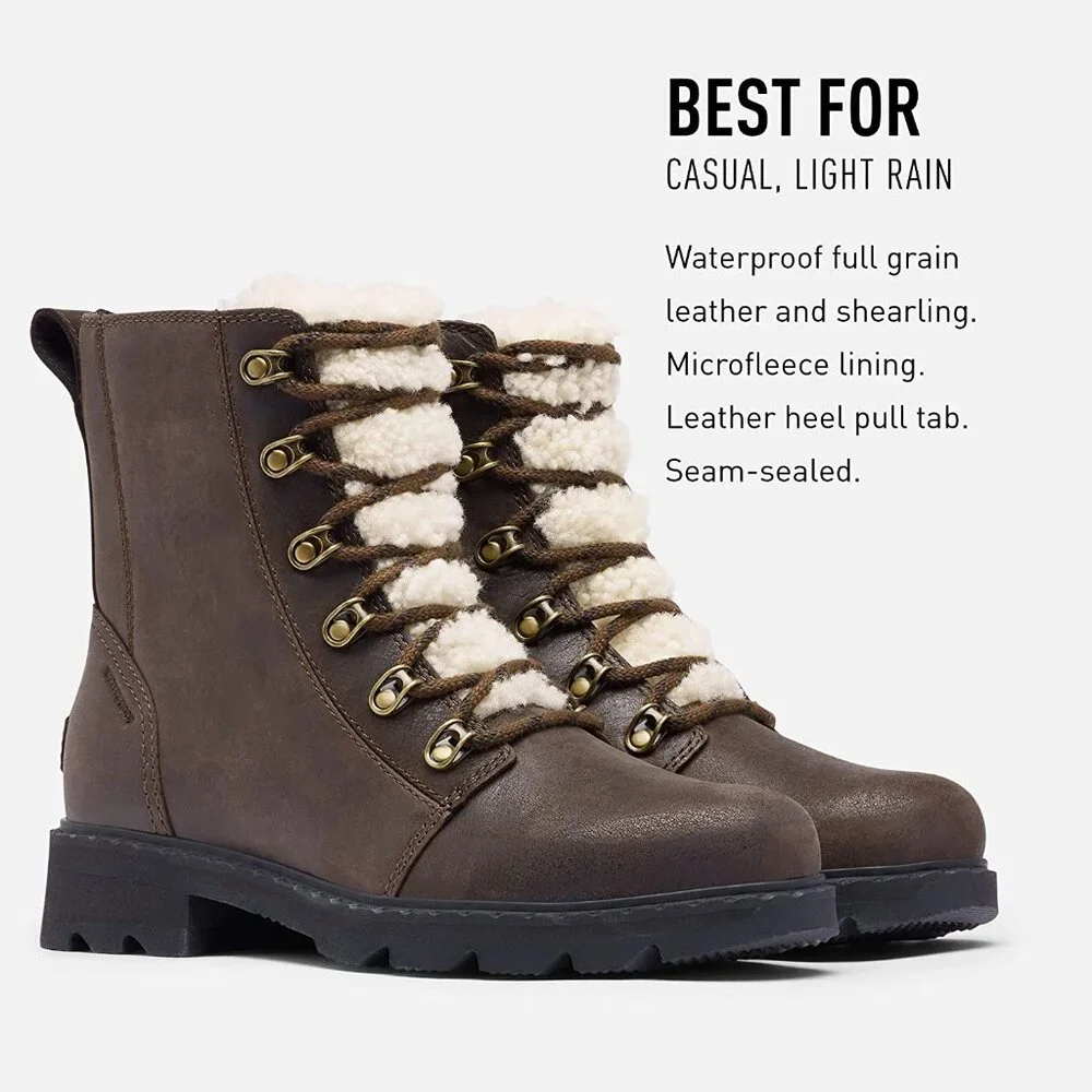 NWOB Sorel Lennox Lace Cozy Waterproof Winter Boots in Blackened Brown Sz 6.5, 7